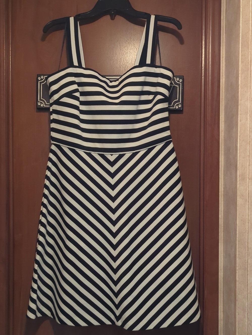 Michael Kors Navy and White Striped Fit-and-Flare Mini Dress
